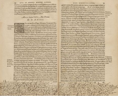 Cochlaeus (Johannes). Commentaria Joannis Cochlaei, De actis et scriptis Martini Lutheri Saxonis, Chronographice, Ex ordine a