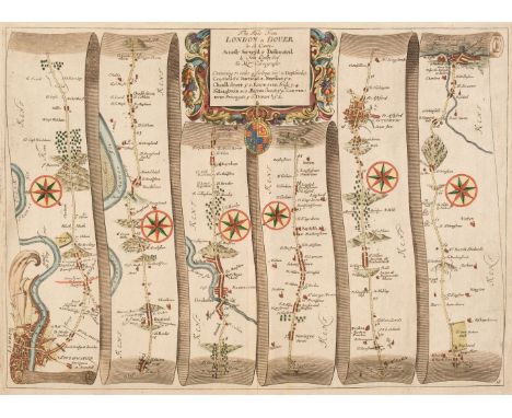 Ogilby (John). The Road from London to Dover in Co. Canty..., [1698], hand-coloured engraved strip road map, 325 x 445 mm, to