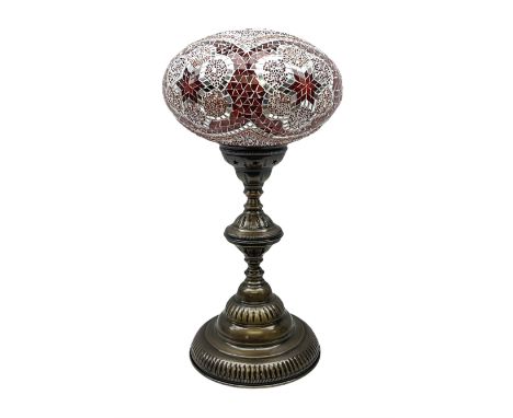 Large brushed metal effect table lamp with glass mosaic shade, H63cm