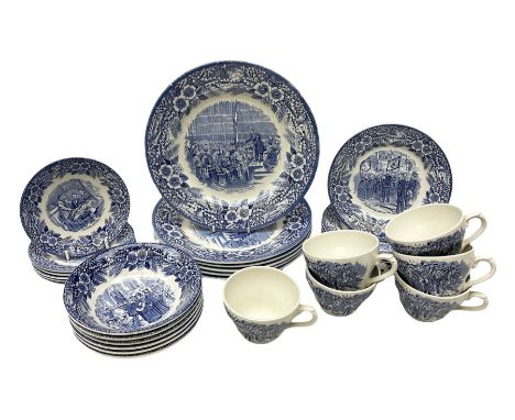 Staffordshire blue and white tea wares to commemorate The Salvation Army Centenary in 1978, 30 pcs