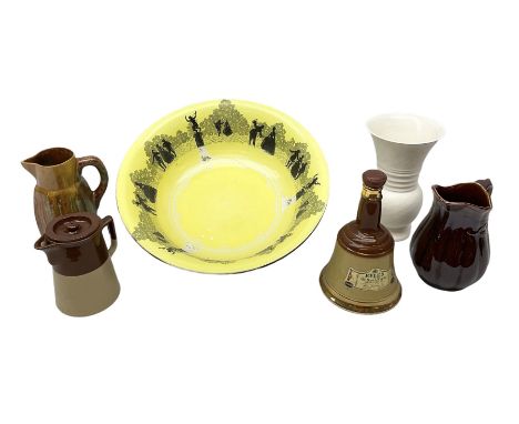 Grimwades Byzanta ware bowl in the Watteau pattern, D41.5cm, together with Sylvac vase, Bell's Whisky decanter, Denby stonewa