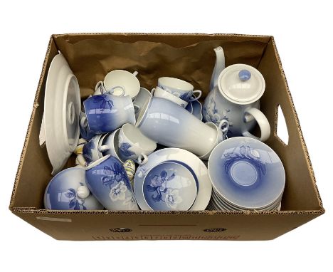  Bing &amp; Grondahl, Copenhagen blue and white Christmas Rose pattern tea wares, to include teapot, covered sucrier, milk ju