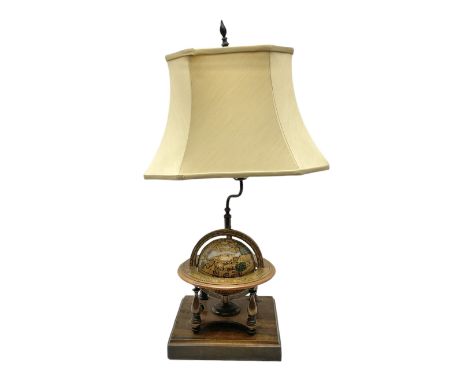 20th century musical globe table lamp with square base and shade