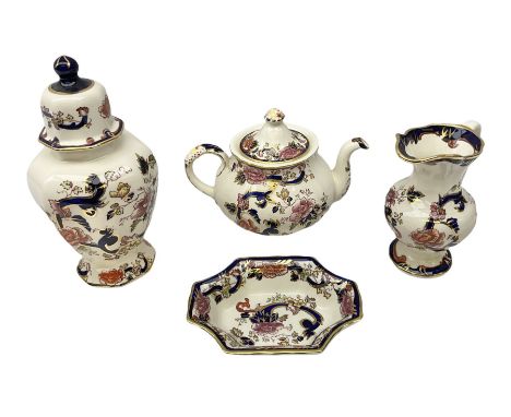 Mason's Mandalay ceramics comprising teapot, jug, covered urn and trinket dish, urn H24cm