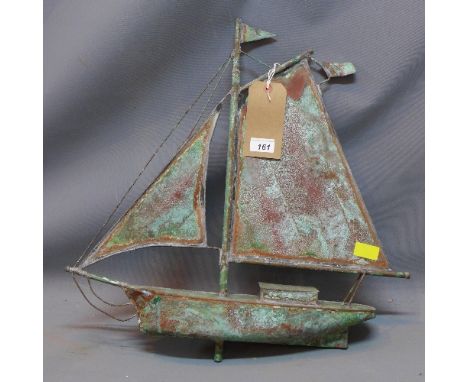 A copper yacht weather vane, H:55cm W:54cm D:9cm