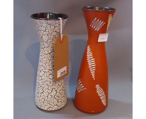 A German black and white crackle glazed vase, together with a 1950s ceramic vase, H. 29cm (tallest)