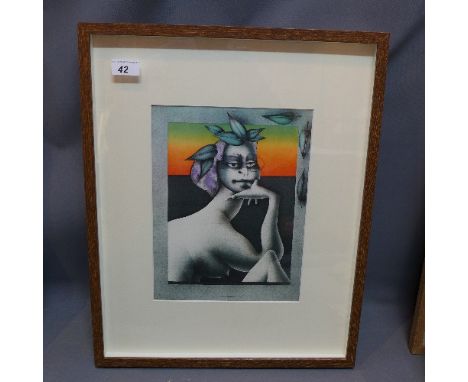 After Paul Wunderlich, Portrait of a Nude Lady, lithograph, 30 x 23cm