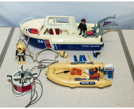 Vintage Playmobil lifeboat, rescue boat and figures
