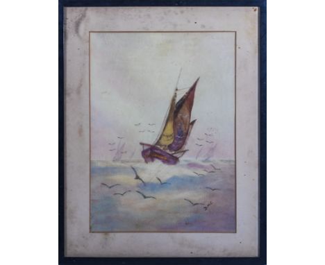 A framed watercolour of a seascape signed DMC
