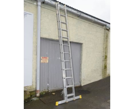 An aluminium extension ladder