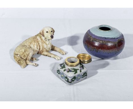 Border  Fine Arts Golden Retriever, art pottery bowl and an inkwell