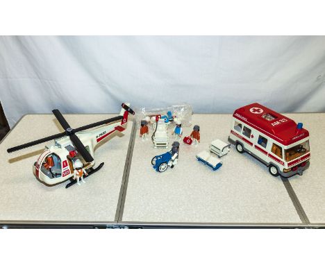 Vintage Playmobil helicopter  and ambulance 