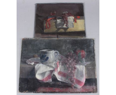 GEORGE WEISSBORT (1928 - 2013) Two still lifes, jug and grapes on a tea cloth, 33cm x 46cm and wine glass and grapes, 25.5 x 
