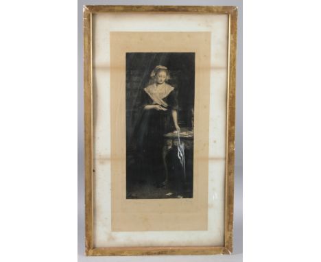 AFTER JOHN  EVERETT MILLAIS RA Lady at a card table, print, blind stamped, 45.5cm x 21cm plate