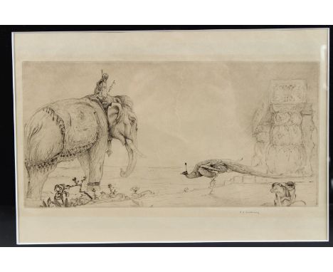 EDWARD JULIUS DETMOLD (1883-1957) Elephant and Peacock, etching, signed, 15.5cm x 29cm