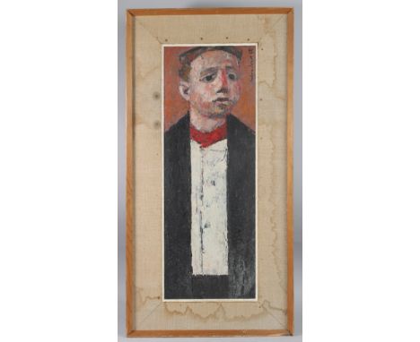 SELWYN JONES (1928-1998) Portrait of a man, possibly a miner, oil on board, signed and dated '68 64cm x 23cm