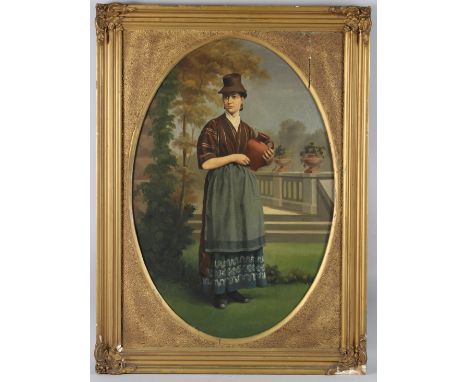 LUIGI RENAULT LEGHORN (FRENCH 19TH CENTURY) Portrait of a French woman standing in a garden, oil on canvas, inscribed and dat