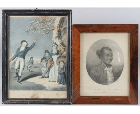 18TH CENTURY SCHOOL 'Winter' hand coloured mezzotint 38cm x 26cm and a stipple engraving of Prince Lee Boo, in rosewood frame