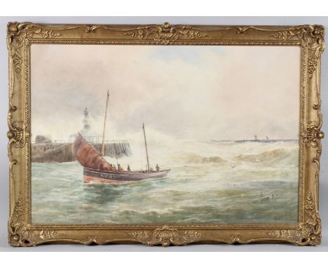 FREDERICK CHARLES DIXEY (act.1877-1920) Fishing boat returning to harbour, watercolour, signed, 50cm x 75cm