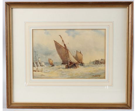 FREDERICK JAMES ALDRIDGE (1850-1933) Fishing boats at the entrance to a harbour, watercolour, signed, 17cm x 25cm