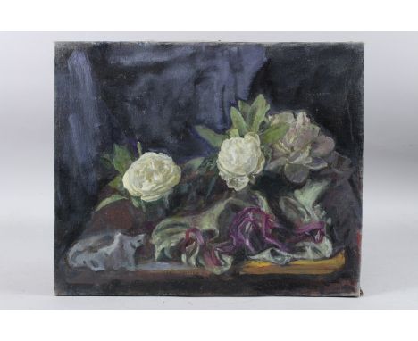 GEORGE WEISSBORT (1928 - 2013) Still life od white roses, oil on board, unframed, 38cm x 46cm