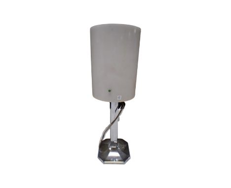 A chrome Art Deco table lamp with shade.