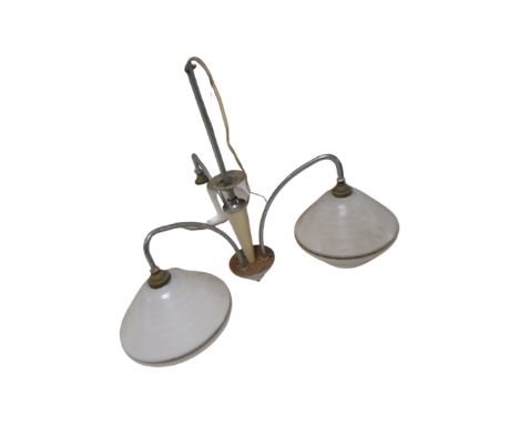 An Art Deco three-way light fitting with opaque glass shades 