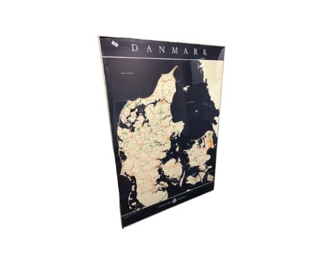 A large colour print of a map of Denmark with a logo from the Danish Geodætisk Institut, 150cm by 100cm.