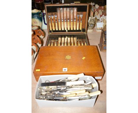 A quantity of flatware, to include: a suite of fish knives and forks, a suite of early 20th Century knives, by William Hutton