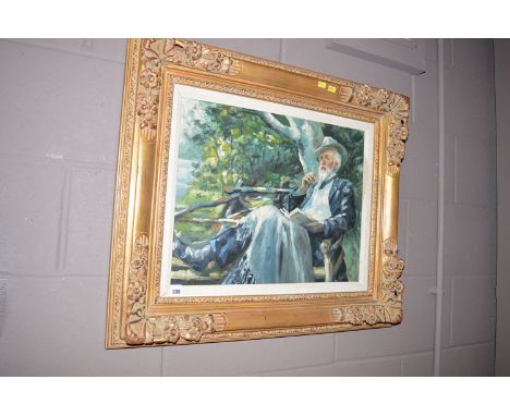 An oil painting - An impressionistic portrait of a man reading a book.