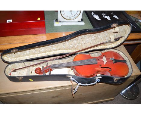 A modern Stradivarius style violin, in fitted case with a bow.