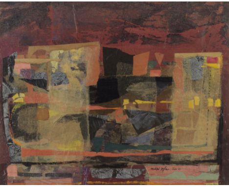 Michael Ayrton (British, 1921-1975)Cretan Red Landscape signed and dated 'michael ayrton June 65.' (lower right)collage and o
