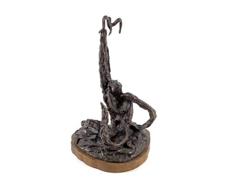 Leon Underwood (British, 1890-1975)Man and Bird signed and dated 'U.62/Leon' (to base)bronze with a dark brown patina, on a w