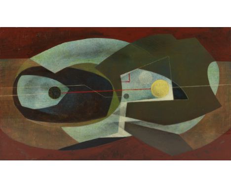 Clarke Hutton (British, 1898-1984)Untitled Abstract signed and dated 'Clarke Hutton/1977' (to backboard)oil, ball-point pen a