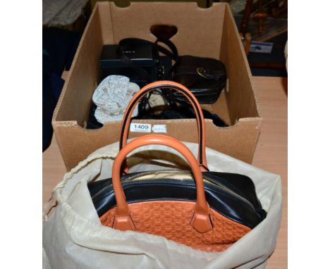 Group of ladies assorted modern and vintage bags and purses, including a Coccinelle orange and black leather handbag, with de