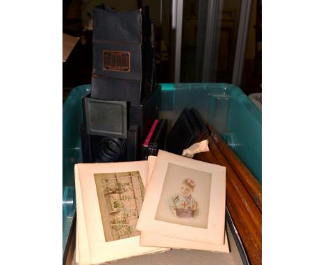 Tele-Graflex camera and tripod; and eighteen Japanese tinted albumen prints