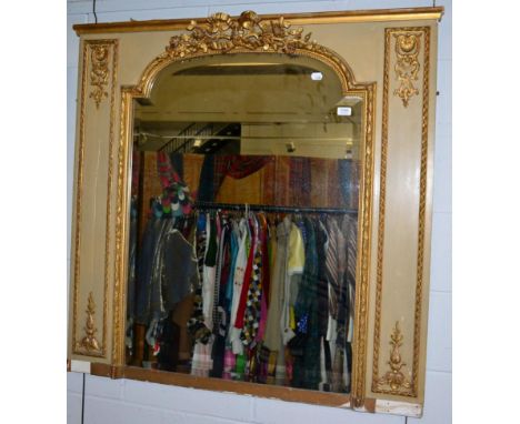 A French painted and gilt overmantle mirror  