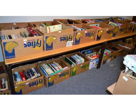 Thirty-nine boxes of books on topics such as sport, literature, gardening and cooking including a number of sporting autobiog