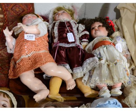 Franz Schmidt & Co 1295 bisque socket head toddler doll, with sleeping brown eyes, open mouth, bent limb composition body, wi