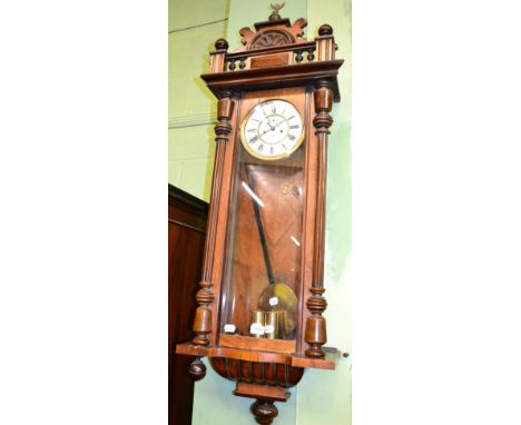 A double weight driven Vienna type wall clock, dial maker's mark GB for Gustav Becker 