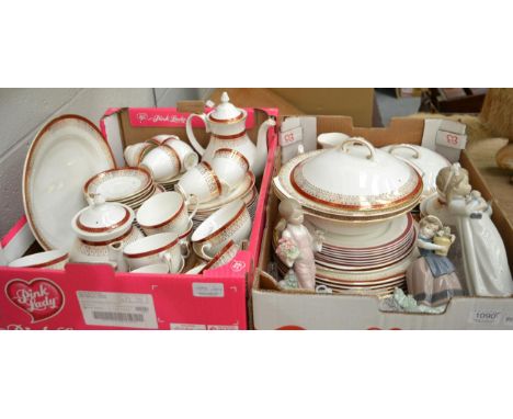 Two Lladro figures, collectors plates, Royal Grafton Majestic dinner/tea service, prints etc 