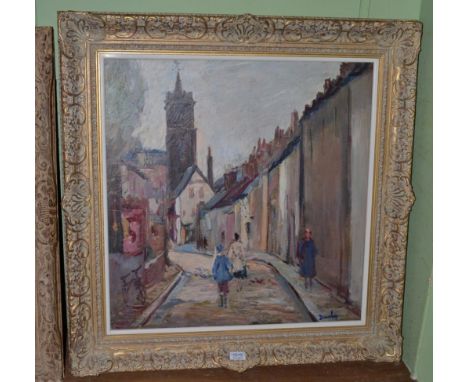 Ronald Ossory Dunlop (1894-1973) Irish, Street scene with figures, signed, oil on canvas, 61.5cm by 60cm  Artist's Resale Rig