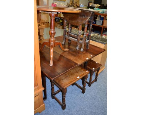 A mahogany tripod table, a small oak gateleg table and two small occasional tables (4)