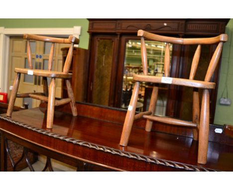 Two light oak child's chairs stamped WB & GR, numbered 088 to each chair 