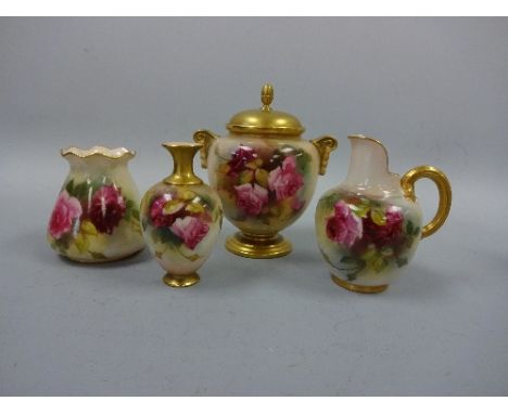 ROYAL WORCESTER, to include flared neck vase with green marks G957, circa 1919, approximately 8.5cm high, flatback jug with g