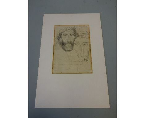 A PENCIL SKETCH ON DIARY PAPER, portrait study with annotations, approximately 18.5cm x 13cm