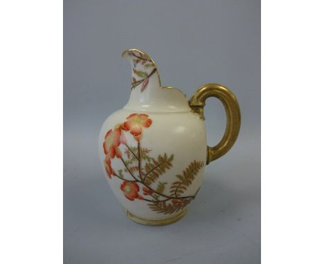 A ROYAL WORCESTER FLATBACK JUG, decorated with floral sprays, gilt highlights, puce marks, 1094, RdNo.29115, circa 1888, mono