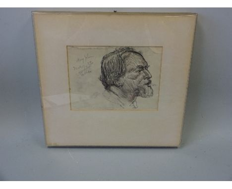 GEORGE BELCHER (1875-1947), 'Augustus John' pencil sketch with gallery label verso, approximately 13cm x 17.5cm