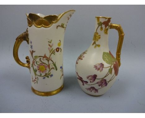 A ROYAL WORCESTER IVORY JUG, with gilt highlights, floral sprays in polychrome enamels, puce marks 1229, approximately 19cm h