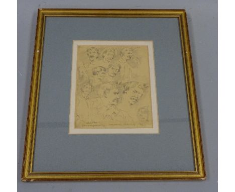 A PENCIL SKETCH, portrait studies, inscribed 'Whistler from a drypoint, Mortimer Menpes', monogrammed HG, approximately 18cm 